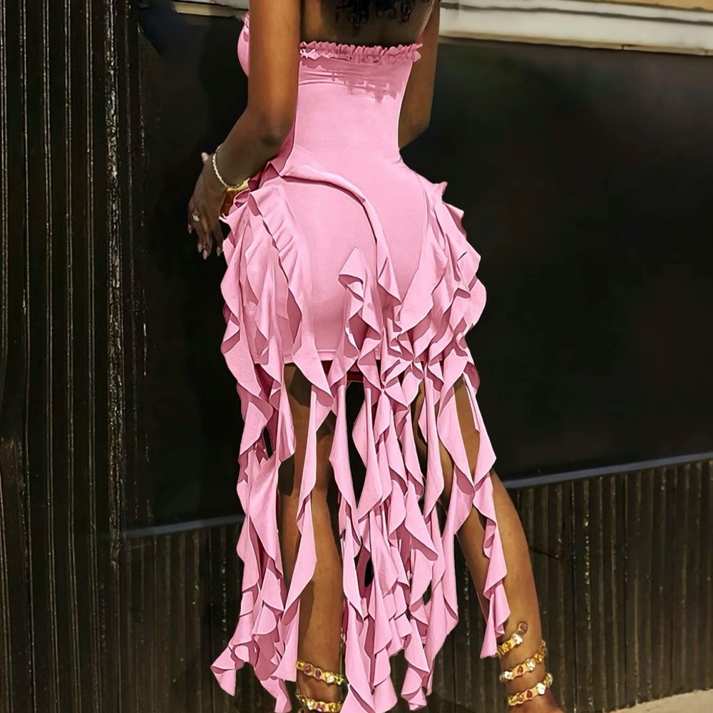 Pink Ruffled Halter Dress - Picture 2 of 3